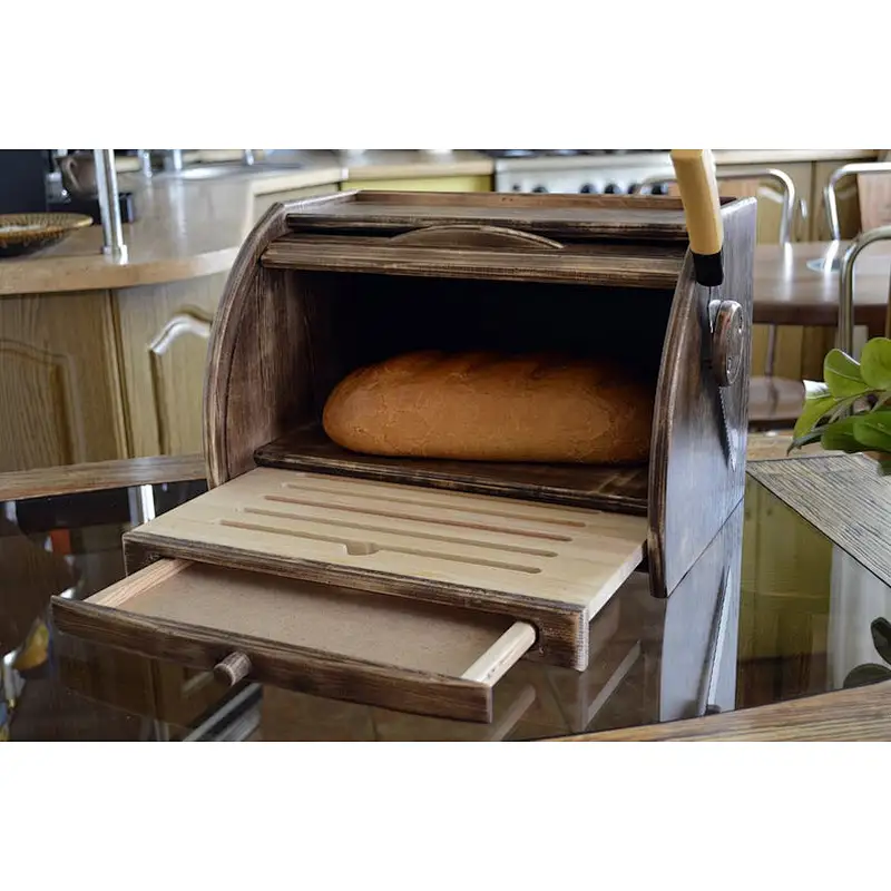 Rustic Style, Crumbs Tray, Bread Bin, Wooden Breadbox