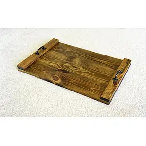 Tray with Handles | Wood Rustic Serving Tray Coffee Table Tray | Wooden Serving Tray for Ottoman