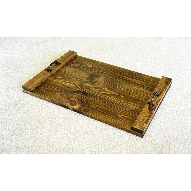 Tray with Handles | Wood Rustic Serving Tray Coffee Table Tray | Wooden Serving Tray for Ottoman