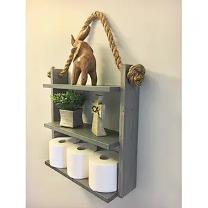 Bathroom Shelf Organizer with Towel Hooks  Modern Farmhouse Brown Country Storage  Apartment Decor