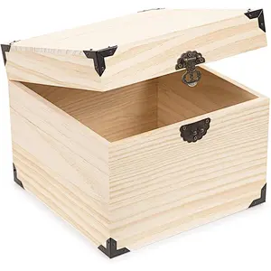 Wooden Unfinished Storage Box with Slide Top 2020