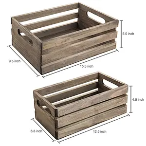 Distressed Gray Wood Nesting Boxes, Storage Crates wine crate wood,Set of 2
