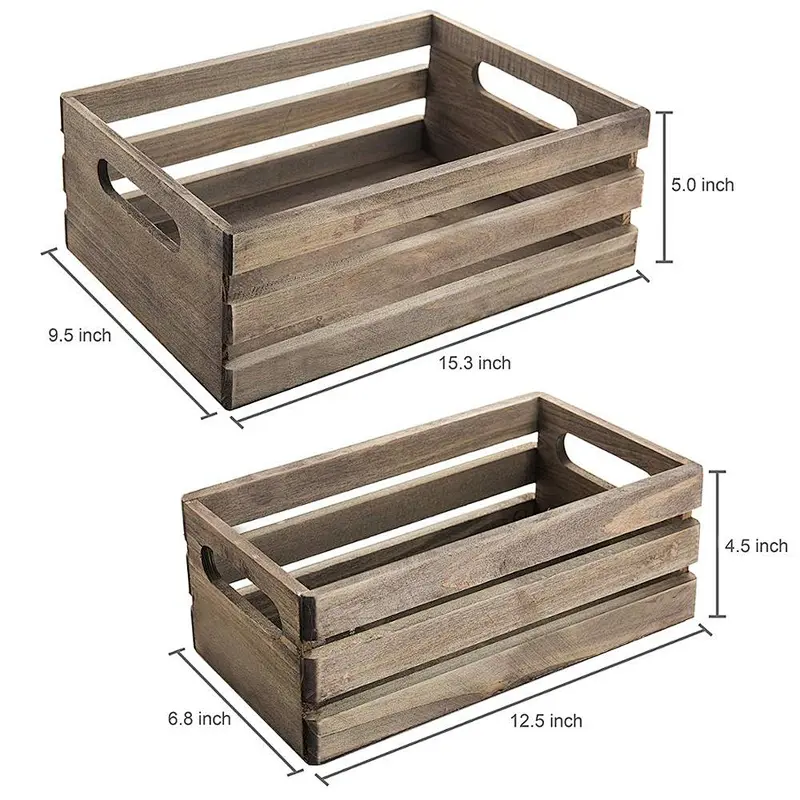Distressed Gray Wood Nesting Boxes, Storage Crates wine crate wood,Set of 2
