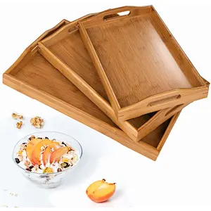 Serving Tray,Wood Serving Tray with Handles Boobam Serving Tray Set for Food