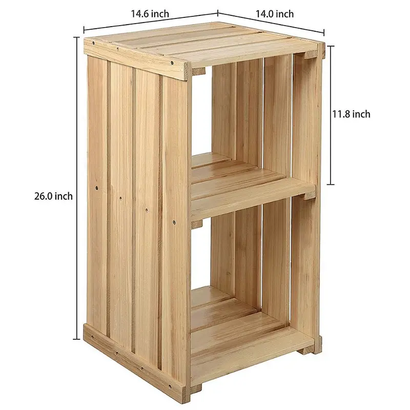 Natural Rustic Wood storage Crate Design 2-Bin Storage Cubby Decorative End Table