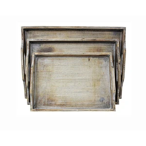 Custom Rustic  Wooden Tray In Set Of 3 Wooden Tray With Handle Wood Serving Tray Wooden Trays For Decoration