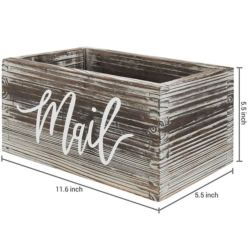 Rustic Torched Wood Tabletop Decorative Mail Holder Box