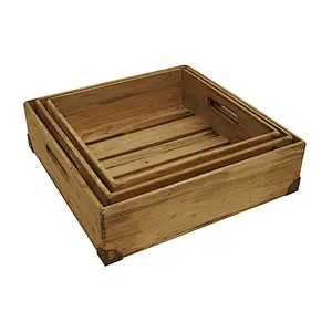 Natural Pine Wood Decorative Crates/Boxes, Set of 3 Custom Wooden Crates