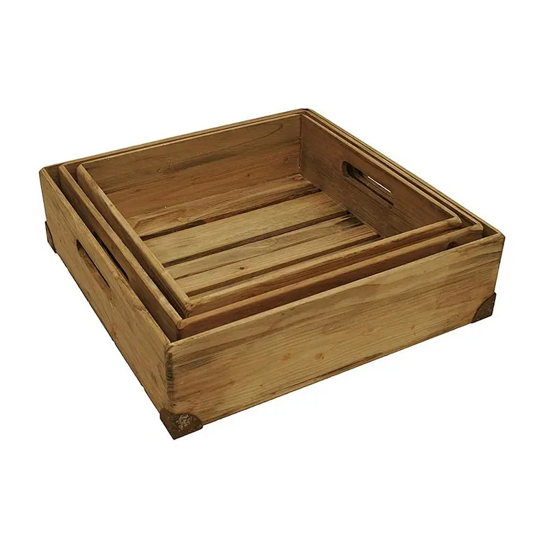 Natural Pine Wood Decorative Crates/Boxes, Set of 3 Custom Wooden Crates