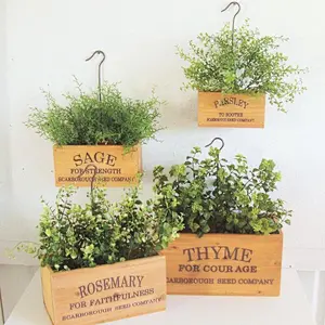 Artificial Mixed Succulent Plants in Rectangular Brown Wooden Planter Box,Herb Box Set