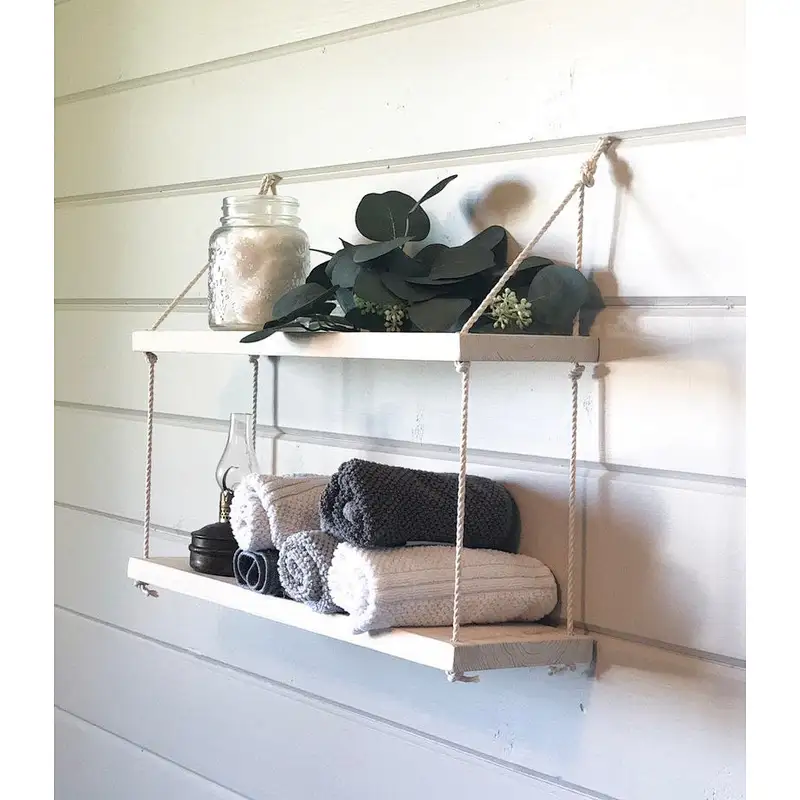 Nursery shelf  nursery decor floating shelf  hanging shelves   wood home decor  modern decor rope shelf
