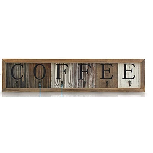 Creations Rustic Coffee Mug Rack Wall Mounted, Printed Coffee Sign - 6 Coffee Cup Hooks