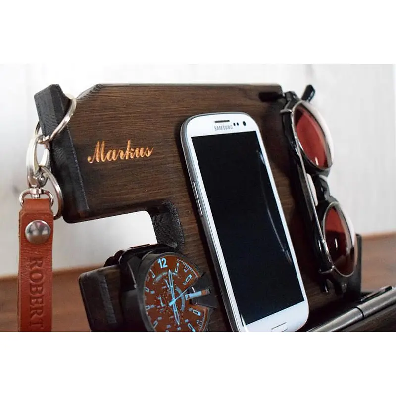 Natural walnut wood phone docking station wood docking station organizer wooden docking station men
