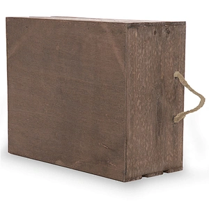 Antique Brown Wooden Crate Storage Box with Rope Handles 15in