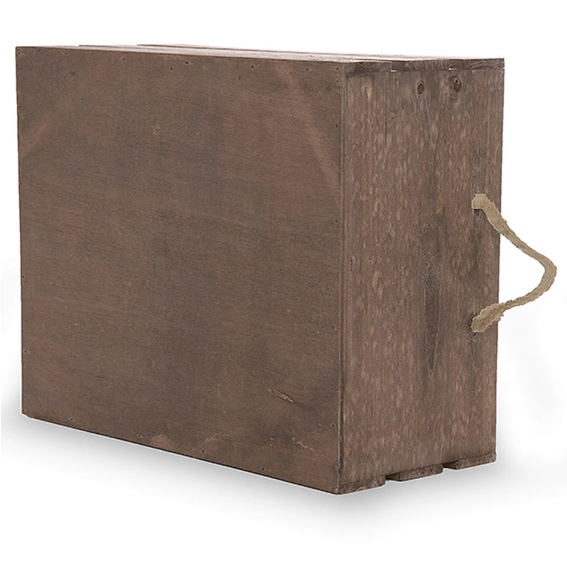 Antique Brown Wooden Crate Storage Box with Rope Handles 15in