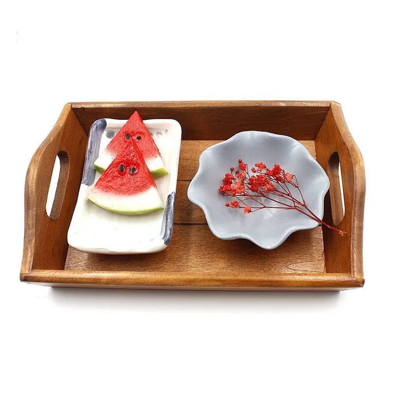 Storage Box Wooden Table Organizer Holder Tea Tray Home Furniture Decoration
