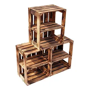 1 x Burnt wood Shelf Rack - Wooden Apple Crates, ideal storage boxes box display crate shoe rack