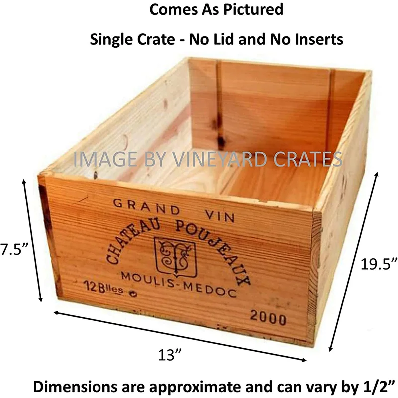 Vineyard Crates One (1) Decorative French Wine Crate - Wooden Box for Wine Storage Wedding Decor DIY Projects Garden Planter