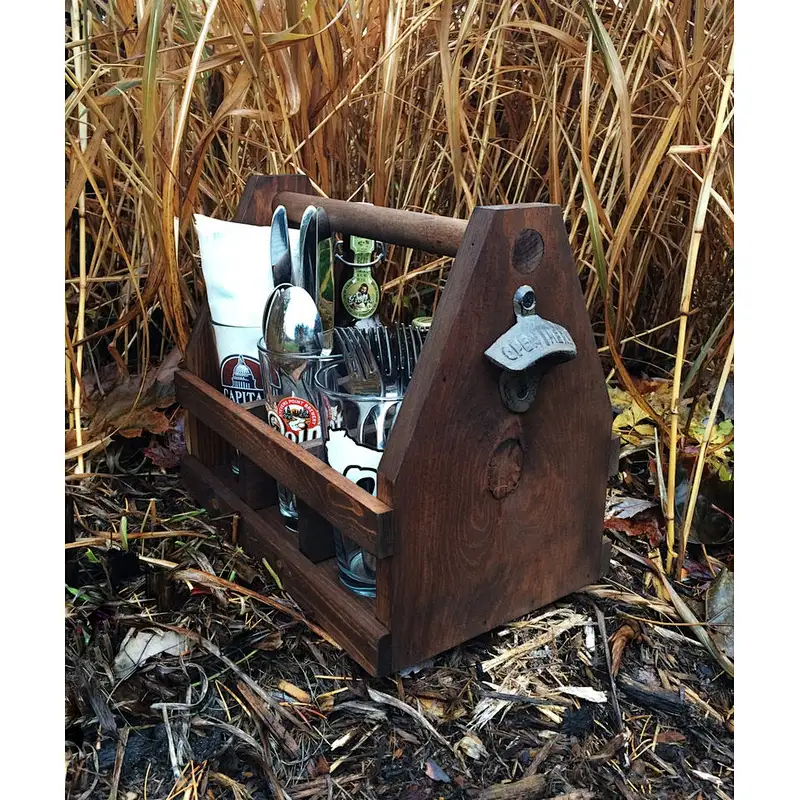 Wooden box- Wine Bottle tote- Bar Decor-Beer holder, Wooden Beer Tote, Pint Glass Display