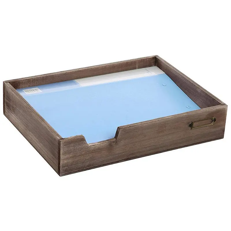 Rustic personalized customized cheaper wholesale  big Vintage Wood Office Desktop Paper, File, Folder, Magazine Holder Tray 2020