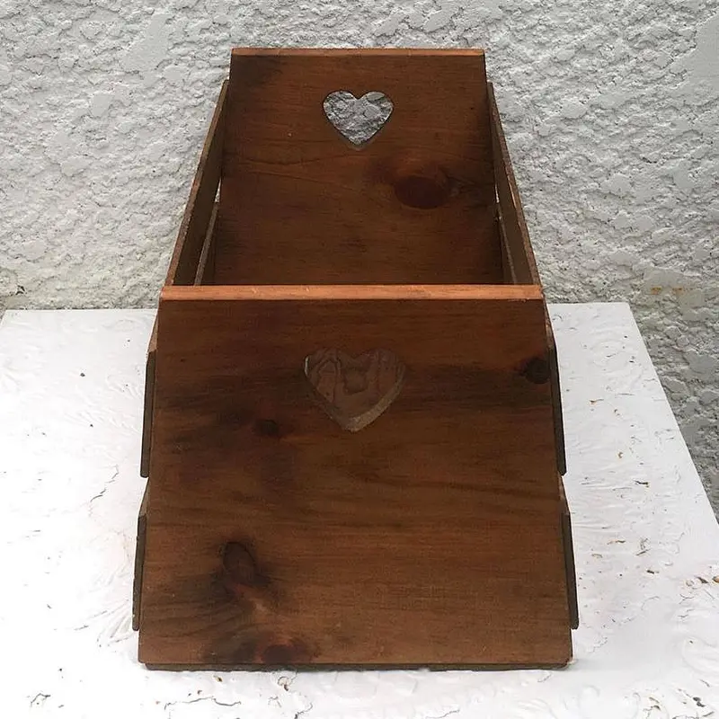 Rustic personalized customized cheaper home decoration  Vintage Large Wood Slat Crate - Heart-Shaped Cut Outs, Solid Bottom2020