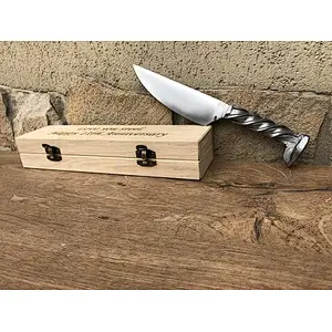 Railroad spike knife in a wooden gift box with engraved box and engraved knife wedding anniversary gift knife gift