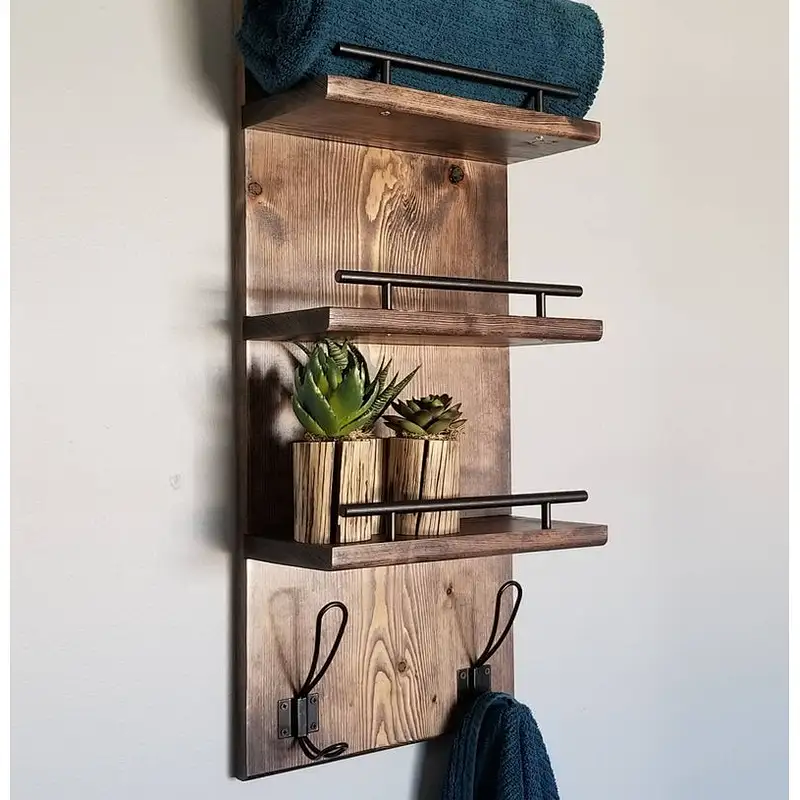Solid Wood Rustic Farmhouse Floating Shelf Mail Sorter Organizer Wood Key Holder Organizer for Wall, Rustic 2-Slot Wall Mail