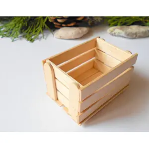 dollhouse basket box- miniature garden  wood  box