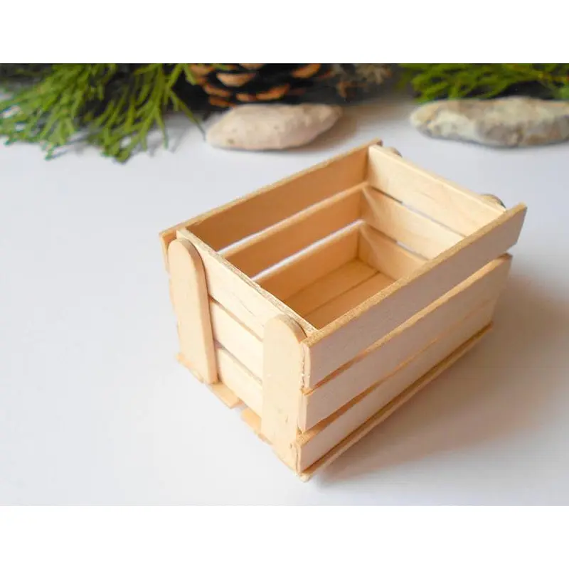 dollhouse basket box- miniature garden  wood  box