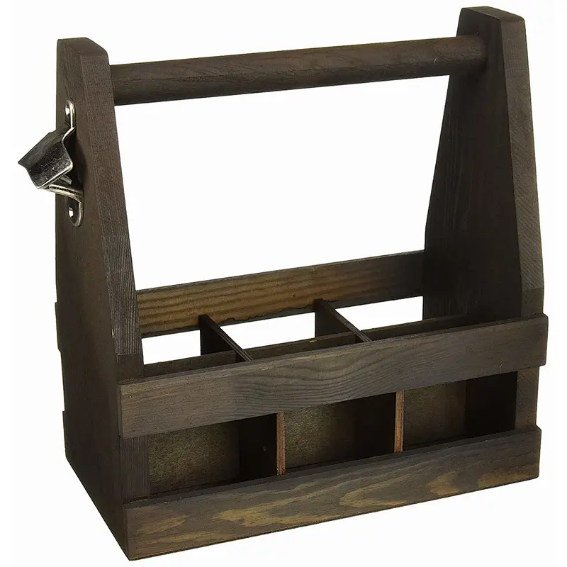 Trademark Innovations Wooden Caddy Tote For Six Pack Beer & Sodas with Bottle Opener (Brown)