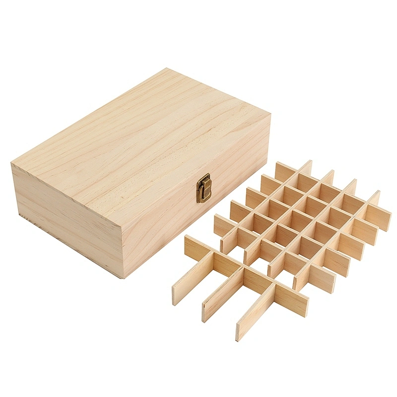 Wooden Tea Box, Unfinished 4 Compartments Display Box, Unpainted Wood Keepsake,
