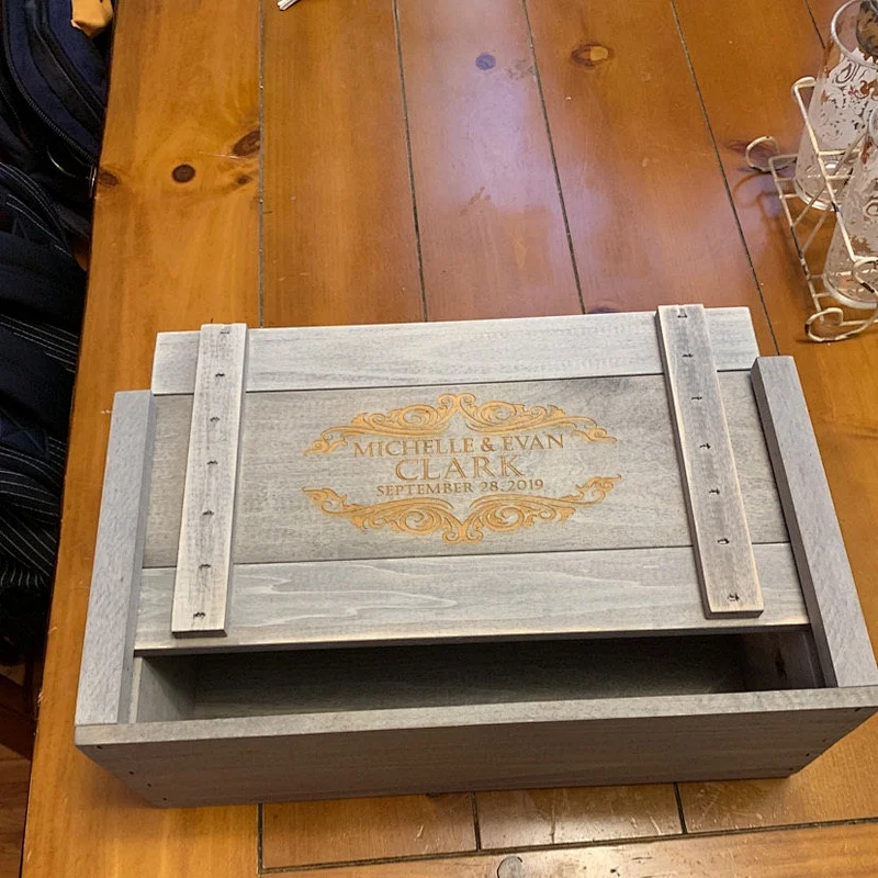 Wedding Personalized Wooden Wine Box for Two Bottles of Wine, Whiskey or Beer