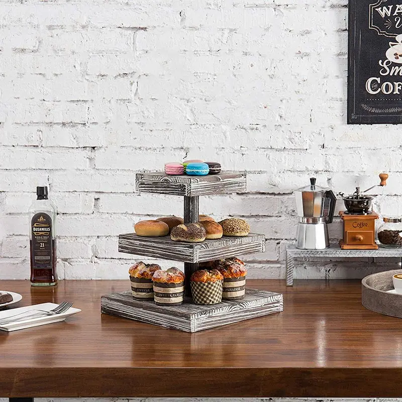 2-Inch 3-Tier Torched Wood Dessert/Appetizer Stand