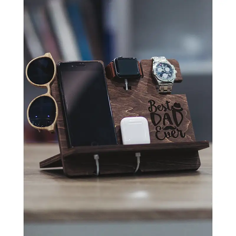 Organizer Wooden Charging Station Personalized Charging Station Apple Watch Charging Station Wood Christmas Corporate Gift