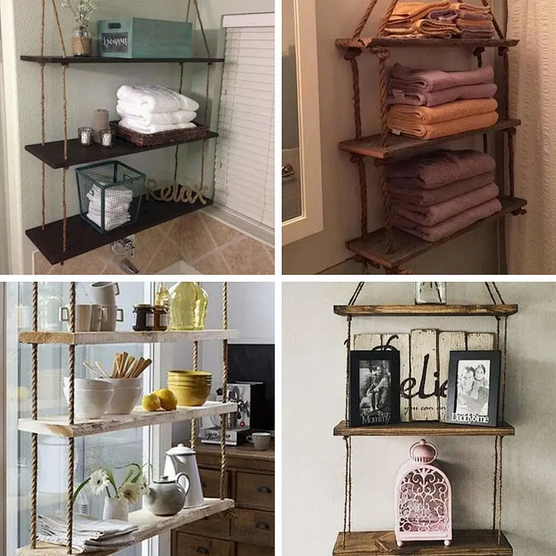 Organizer Wood Wall Shelf with Metal Shelf Shelf Floating Shelves for Kitchen Bathroom