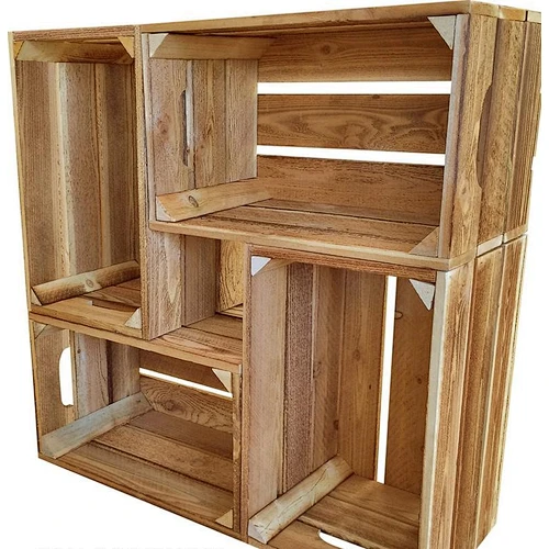 Rustic personalized customized delicate practical  cheaper big unfinished  tool shoe toys   wooden bookshelf racks crates