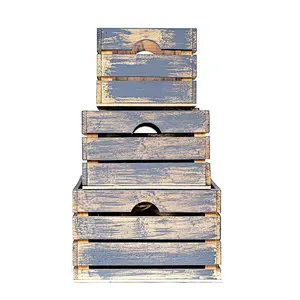 Rustic Decorative Wood Crates (Set of 3) - Cottage Grey Distressed
