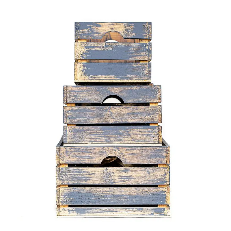Rustic Decorative Wood Crates (Set of 3) - Cottage Grey Distressed