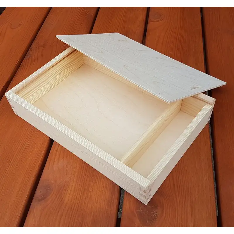 Wooden box whit sliding lid 29 x 19 x 5.2 cm for photos and pen drive  with  wooden box with slide lid