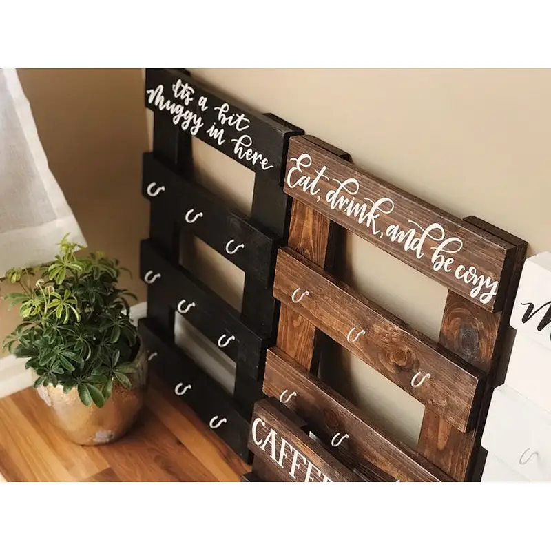 Hook Rustic Wall-Mounted Wood Coffee Mug Holder Kitchen Storage Rack Brown  Wooden shelf wooden Mug Rack