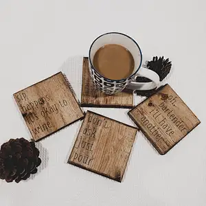 Junji Coaster Set  Funny Coasters  Set of 4 Farmhouse Decor Handpainted Drink Holders CheersWine  Coaster