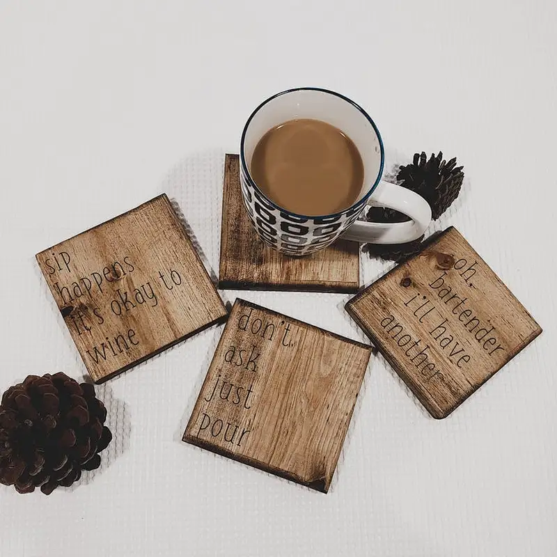 Junji Coaster Set  Funny Coasters  Set of 4 Farmhouse Decor Handpainted Drink Holders CheersWine  Coaster