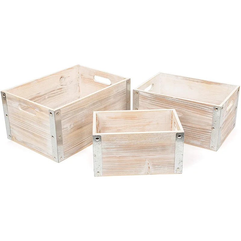 Wood Box-Wooden Industrial Style Made of Wood  Boxes  Set of 3 Decoration  Normal  Multi  wooden box
