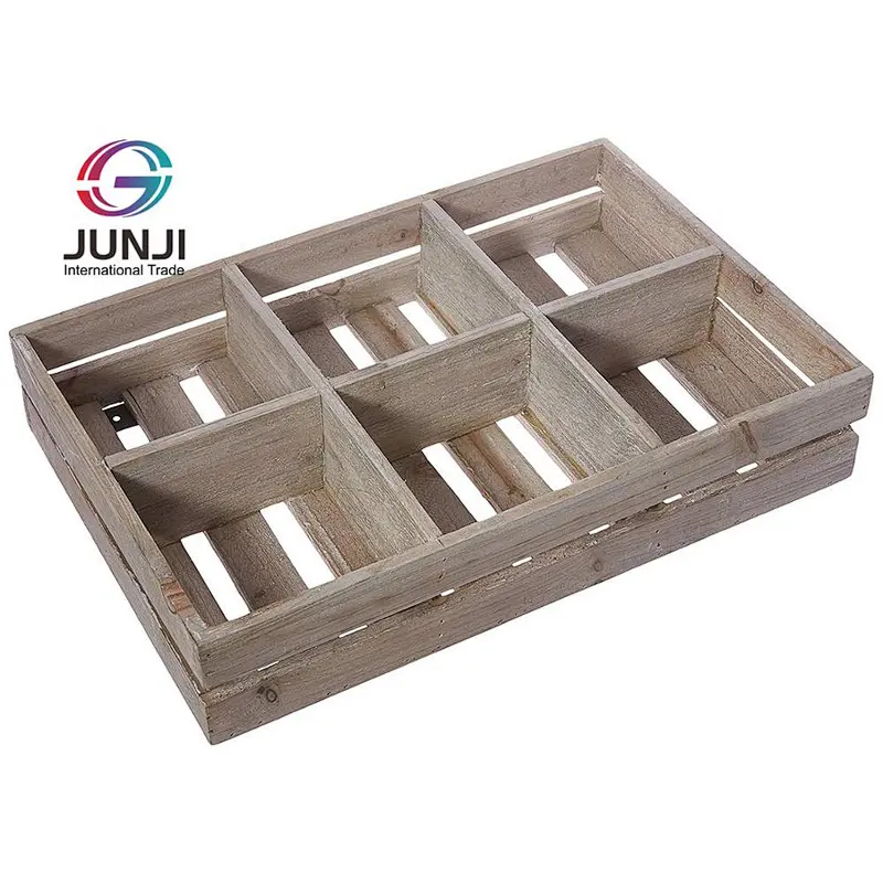 Wood Crate Slats Divided Wash Wood Accent Crates Storage Pallet Boxes with Handles