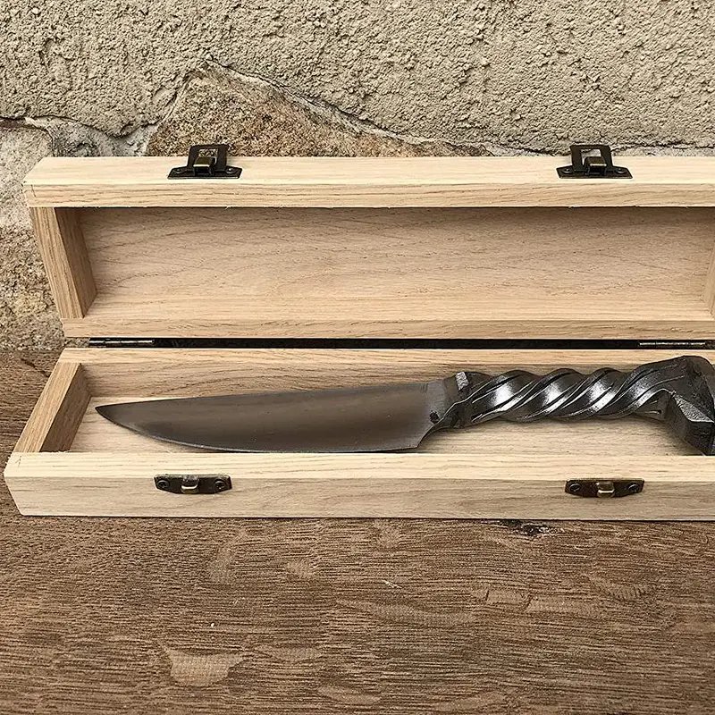Railroad spike knife in a wooden gift box with engraved box and engraved knife wedding anniversary gift knife gift