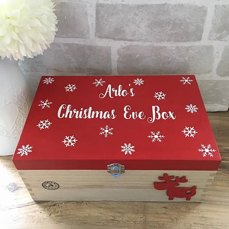 Christmas Eve boxesunfinished personalized customized handwork  small wooden christmas box wholesale  personalised christmas box