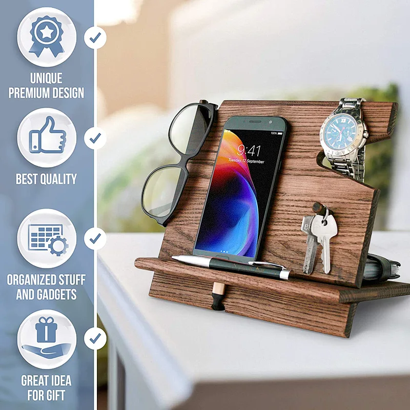 Wood organize phone holder glasses holder Wooden phone stand watch holderphone holder