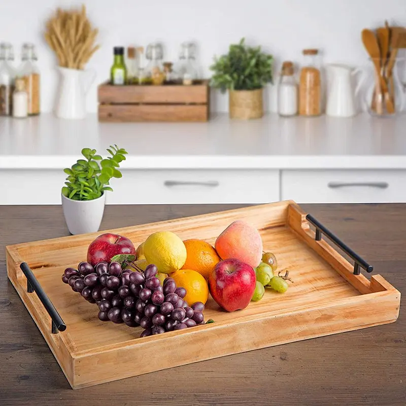 Christmas  Walnut Wood  Tray with Handles Serve Coffee Tea  Breakfast in Bed or for Ottomans tray