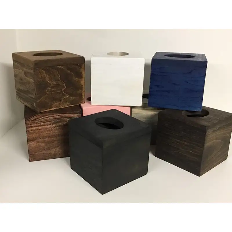 Rustic Wood Square Tissue Box Cover Tissue Holder Torched Barnwood Wooden Tissue Paper Cube Box