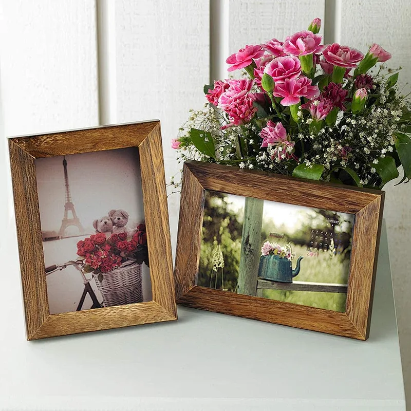 Picture Frame Photo Display for Tabletop Display Wall Mount Solid Wood High Definition Glass Photo Frame